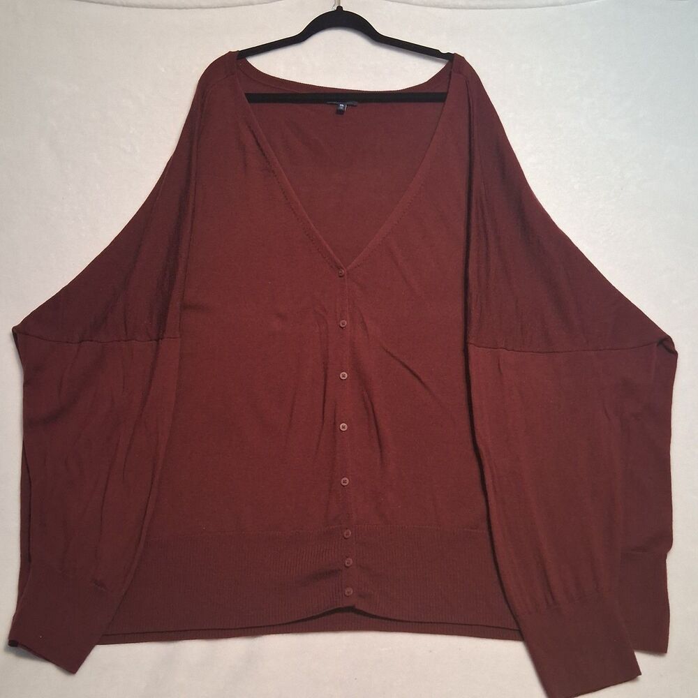 Universal Standard 4XL (7X) Cardigan Sweater Merino Wool V Neck Burgundy Classic